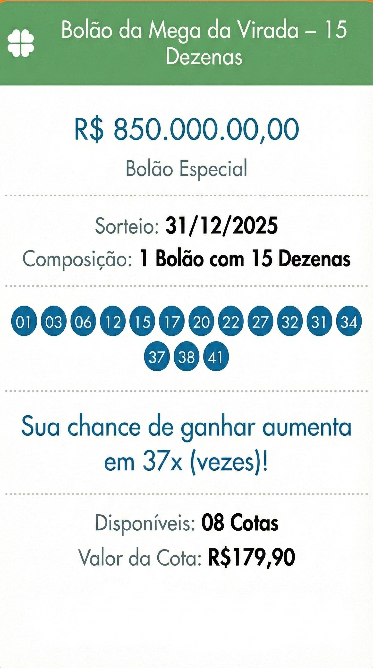 Bolão da Mega da Virada - 15 Dezenas